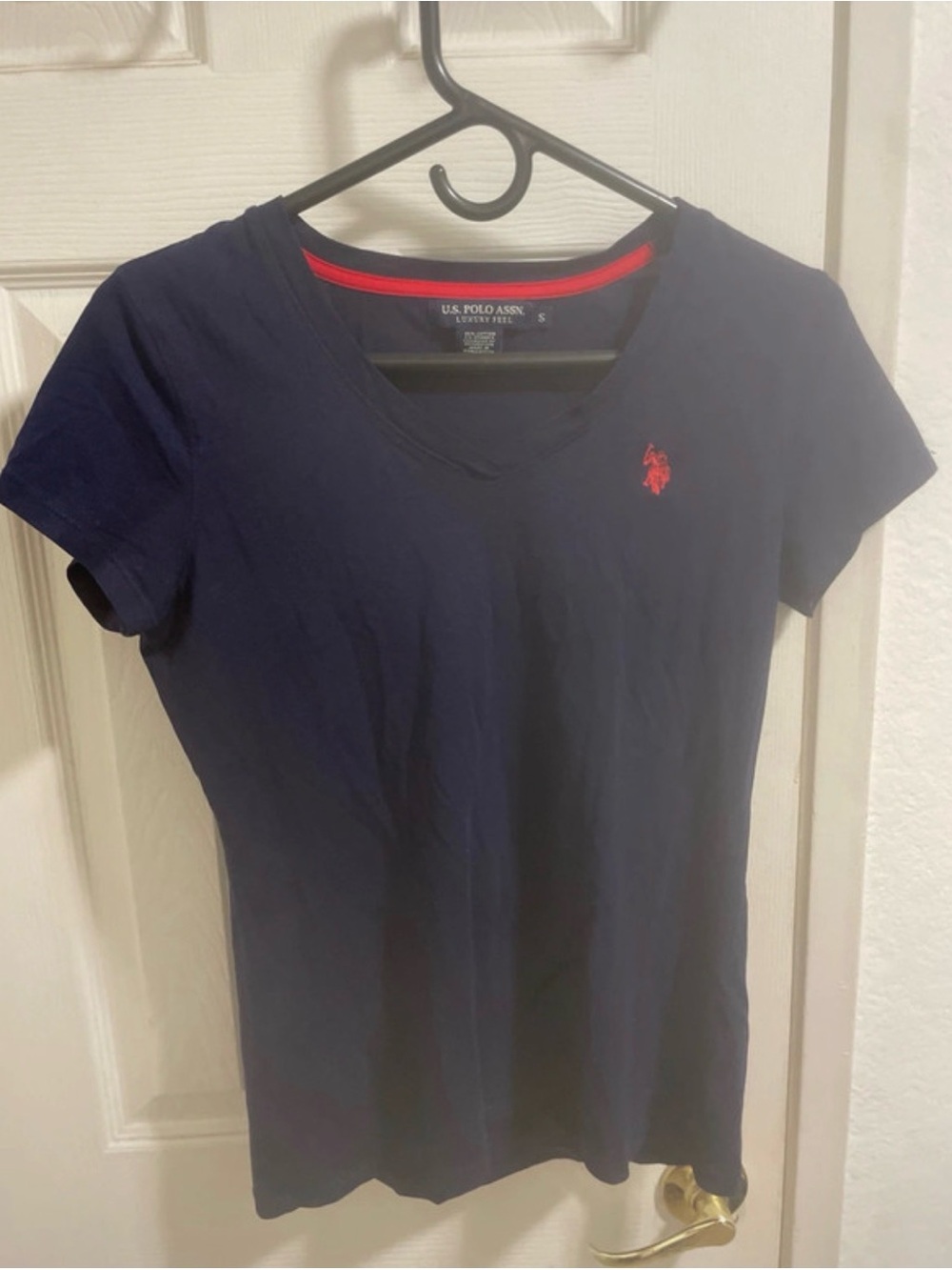 U.S. Polo Assn. Navy V-Neck Short Sleeve Tee with Red Pony Logo